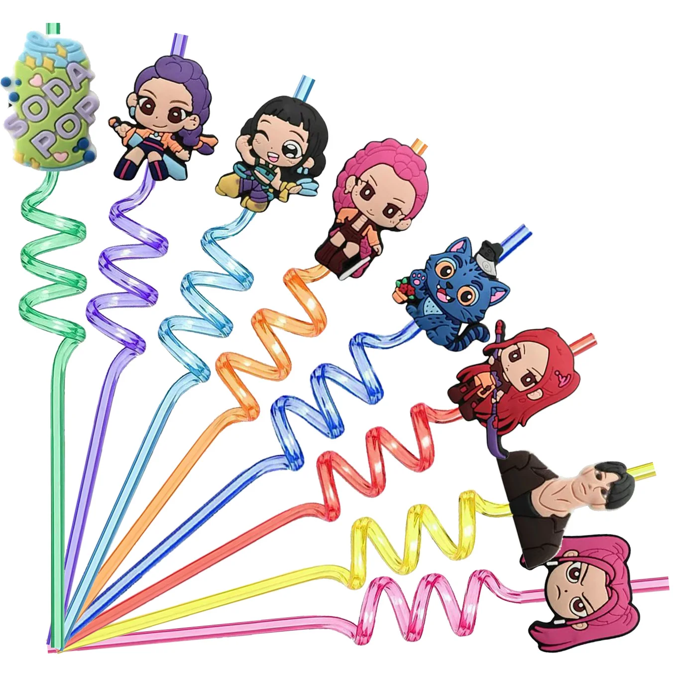 Pet Supplies First - Colorful Anime Girl Spiral Straws 16PCS/2Pack,